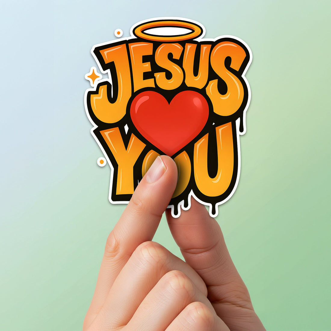 STK55 Jesus Loves You Sticker – Christian Waterproof Vinyl Decal for Laptop, Water Bottle, Bible Journal – Cute Faith Gift for Believers