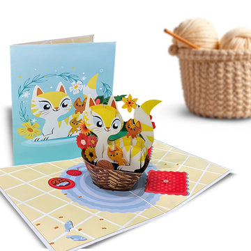 Cute Fox Family 3D Pop Up Card – Handmade Animal Greeting Card for Kids, Birthday, Thank You, Unique Paper Gift