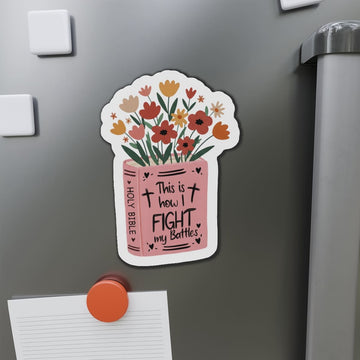 STK82 Christian Bible Sticker – Waterproof Vinyl “This Is How I Fight My Battles” Decal – Faith Quote Floral Design for Laptop, Water Bottle, Notebook – 3 Inch Inspirational Gift