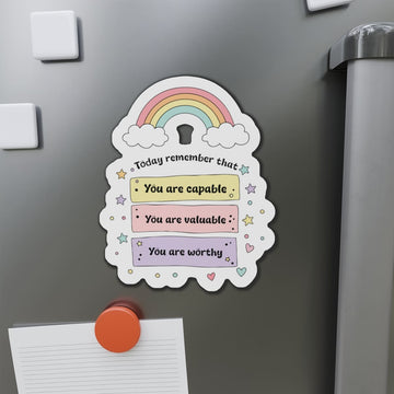 STK83 Inspirational Rainbow Sticker – You Are Capable Valuable Worthy – Positive Vinyl Decal for Laptop, Water Bottle, Notebook