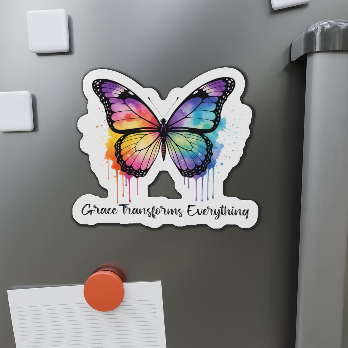 STK46 Grace Transforms Everything Christian Sticker – Colorful Butterfly Faith Vinyl Decal – Waterproof 3” Laptop, Water Bottle, Journal Sticker Gift