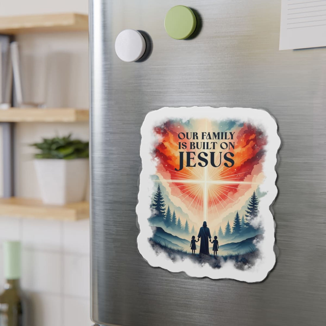 STK35 Our Family Is Built on Jesus Christian Sticker – Faith Quote Waterproof Vinyl Decal for Laptop, Water Bottle, Notebook – Inspirational Religious Gift