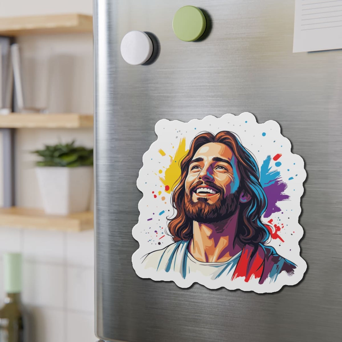 STK17 Smiling Jesus Sticker – Christian Vinyl Waterproof Decal, 3 Inch Faith Sticker for Laptop, Water Bottle, Bible Journal Gift