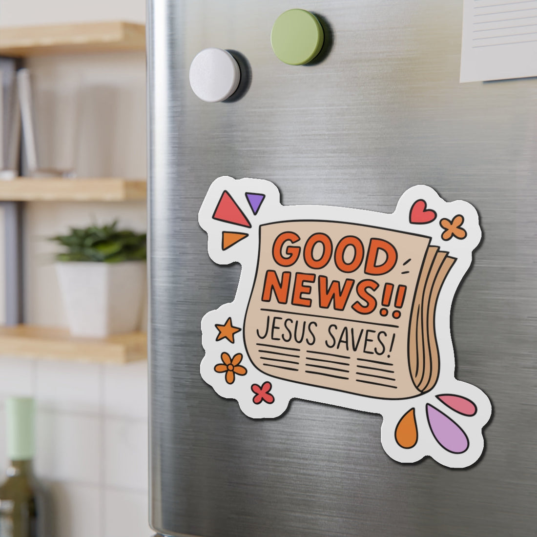 STK07 Good News Jesus Saves Sticker – Christian Vinyl Decal for Laptop, Water Bottle, Journal – Faith Based Gospel Gift Idea