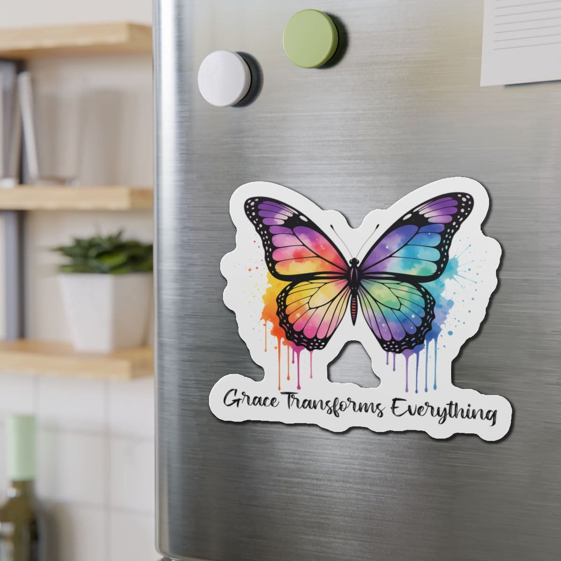 STK46 Grace Transforms Everything Christian Sticker – Colorful Butterfly Faith Vinyl Decal – Waterproof 3” Laptop, Water Bottle, Journal Sticker Gift