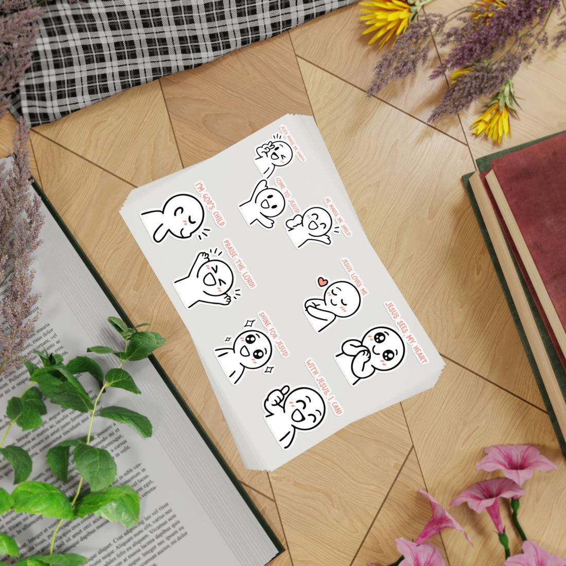 STK58 Cute Christian Sticker Sheet – Jesus Loves Me Faith Vinyl Decals for Journaling, Laptop, Water Bottle – Kawaii Praise the Lord Stickers
