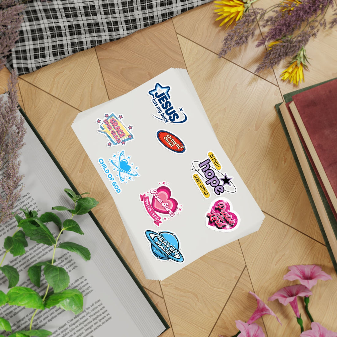 STK100 Christian Sticker Pack – Faith-Based Vinyl Stickers for Laptop, Water Bottle, Journaling, Jesus Quote POD Gift Set USA