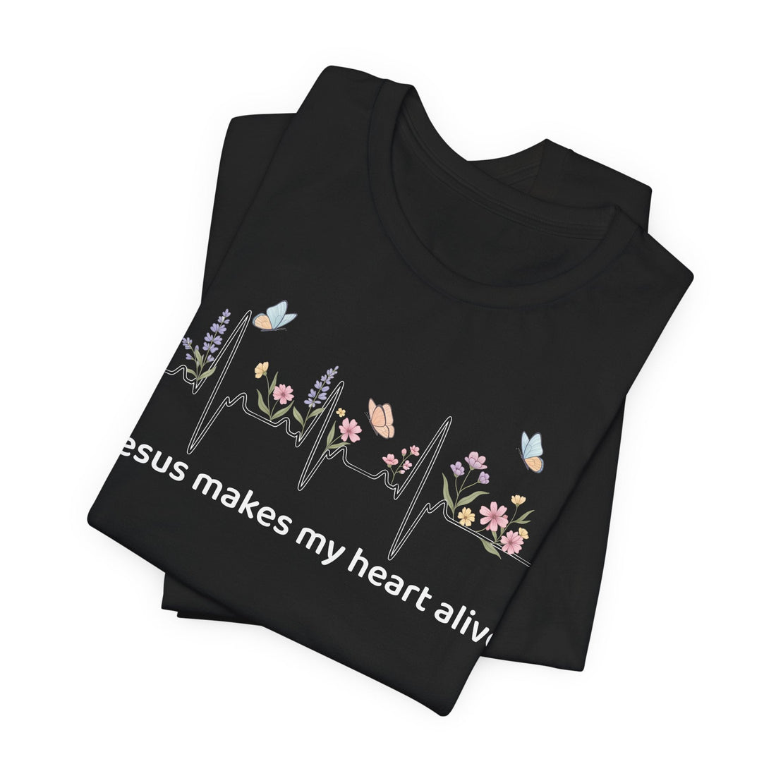 Jesus Makes My Heart Alive T-Shirt – Christian Faith Shirt – Floral Heartbeat Tee – Inspirational Bible Quote Gift for Believers