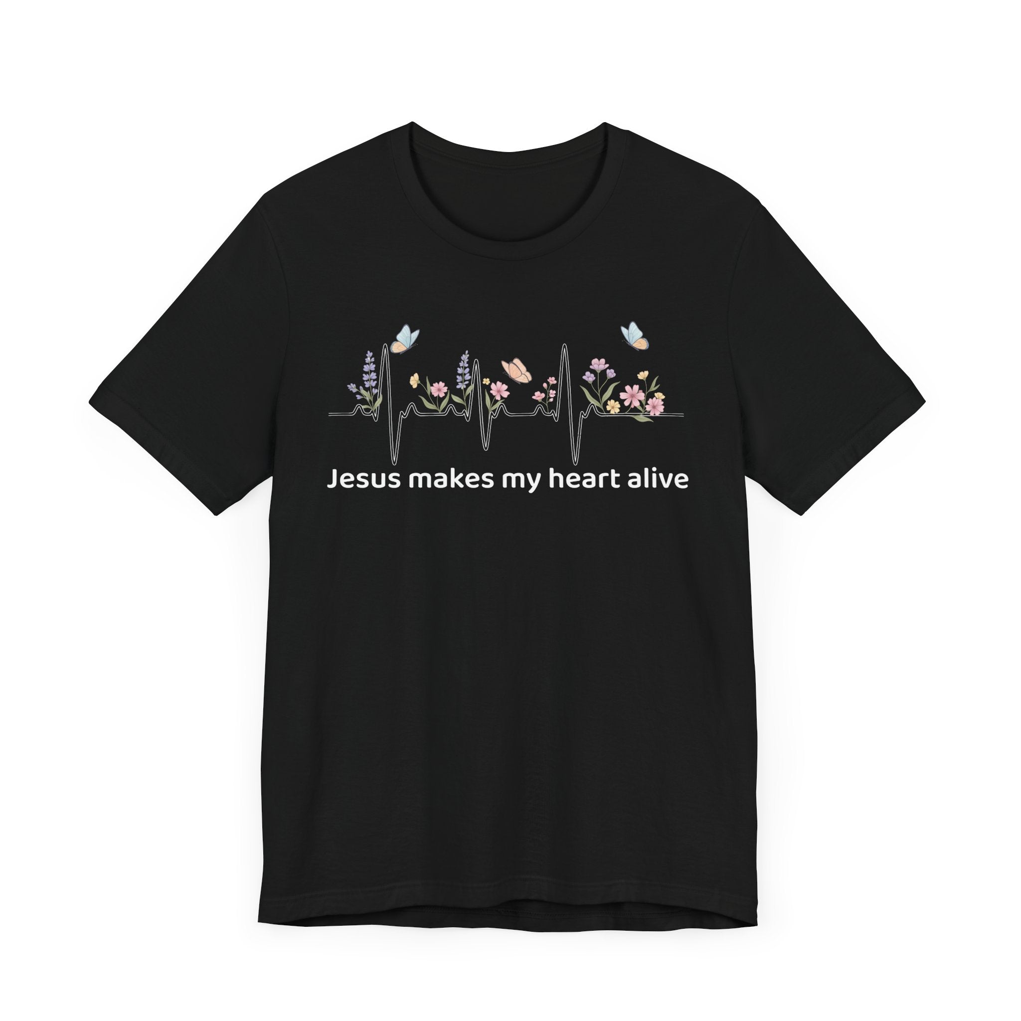 Jesus Makes My Heart Alive T-Shirt – Christian Faith Shirt – Floral Heartbeat Tee – Inspirational Bible Quote Gift for Believers