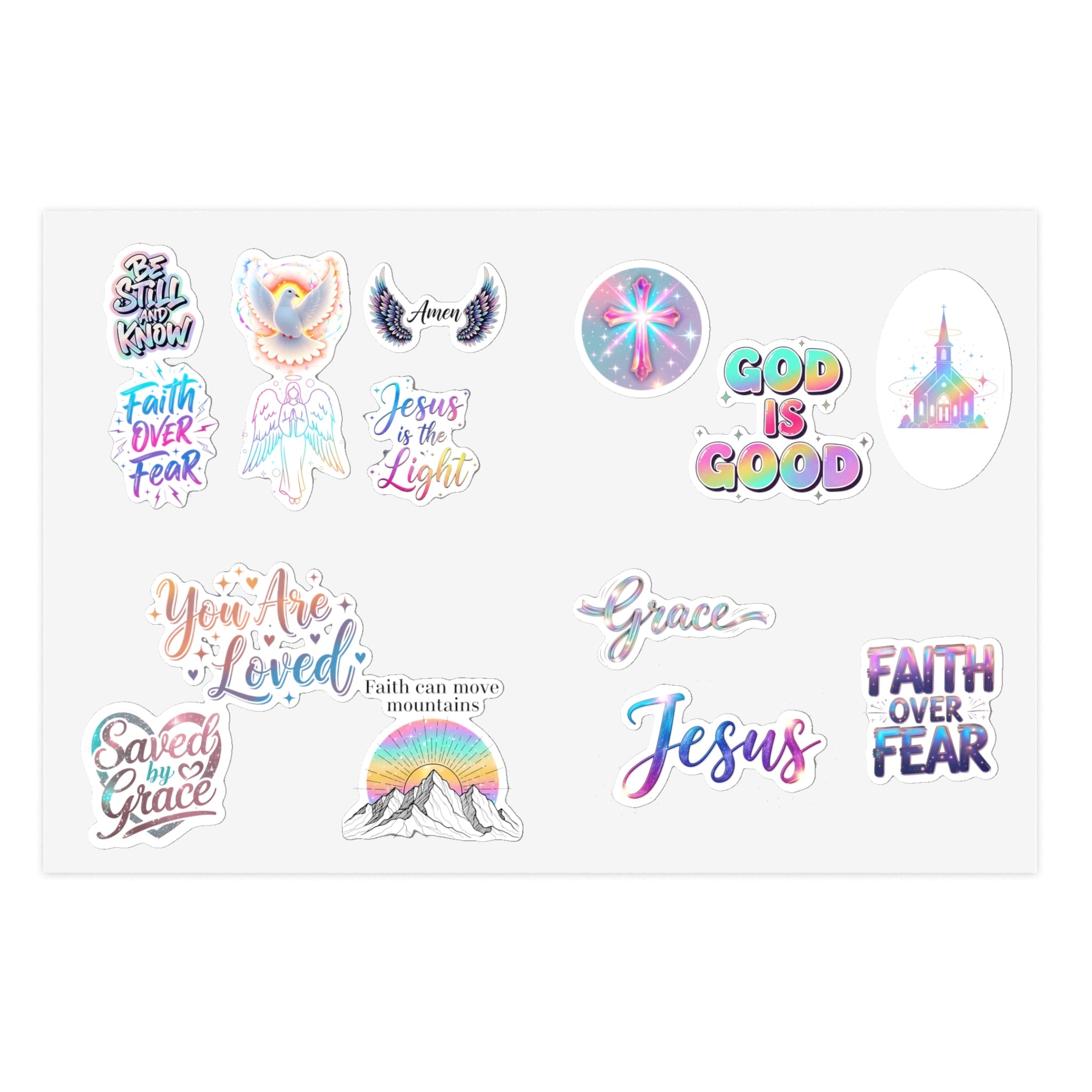 STK13 Faith Over Fear Christian Sticker Pack – 15 Waterproof Vinyl Decals with Bible Verses & Jesus Quotes for Laptop, Water Bottle, Journaling – Inspirational Christian Gifts