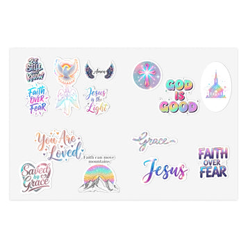 STK13 Faith Over Fear Christian Sticker Pack – 15 Waterproof Vinyl Decals with Bible Verses & Jesus Quotes for Laptop, Water Bottle, Journaling – Inspirational Christian Gifts