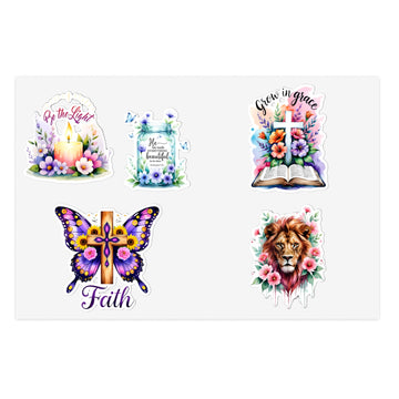 STK75  Christian Floral Sticker Pack – Faith, Be the Light, Grow in Grace Waterproof Vinyl Decals for Laptop, Water Bottle, Bible Journal