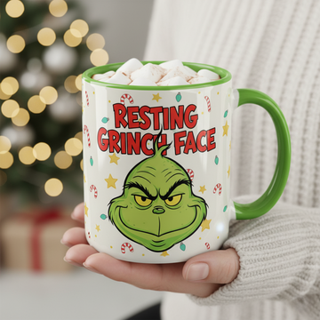 Funny Resting Grinch Face Christmas Mug, Holiday Grumpy Coffee Cup for Grinch Lovers, Festive Hot Cocoa Cup Gift for Cozy Winter Mornings| Mug 31