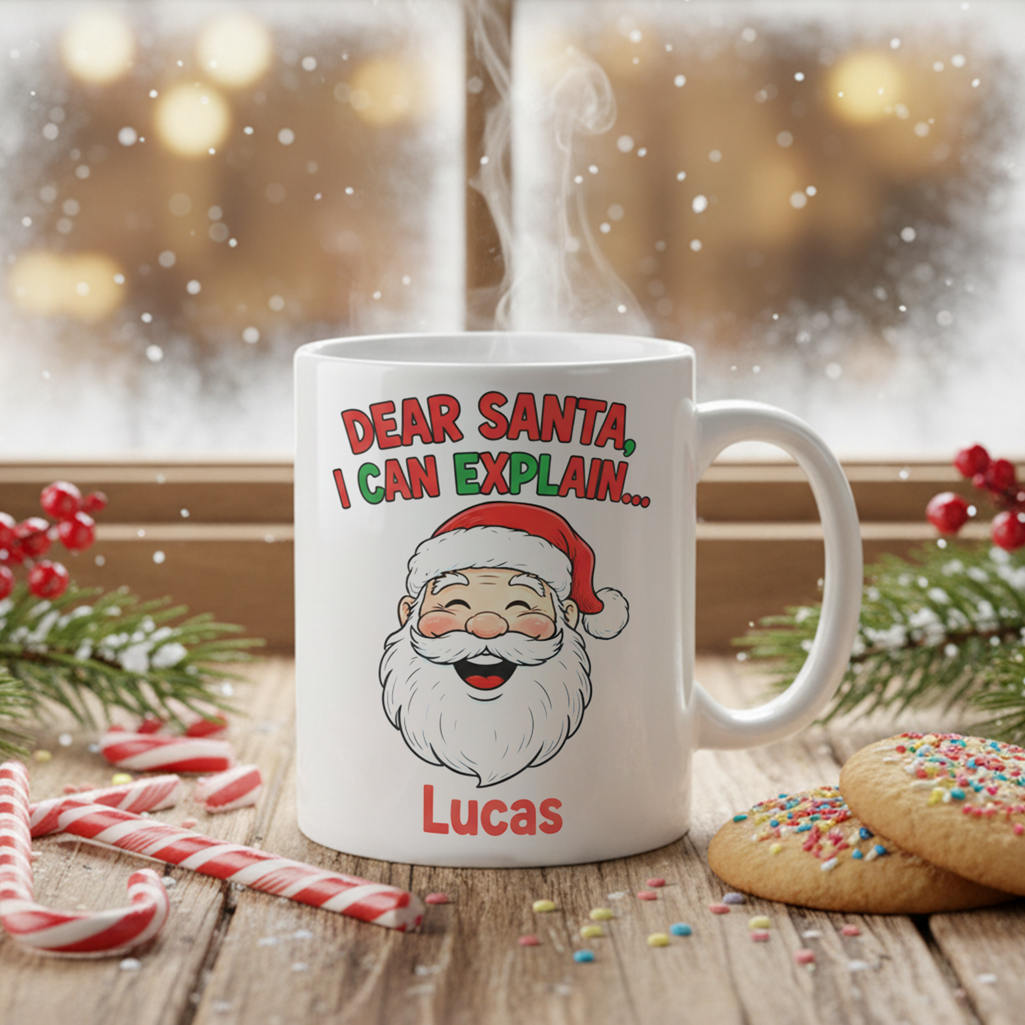 Funny Christmas Mug for Kids with Santa Design, Personalized Dear Santa I Can Explain Cup for Holiday Cocoa, Custom Name Xmas Gift Idea| Mug 29