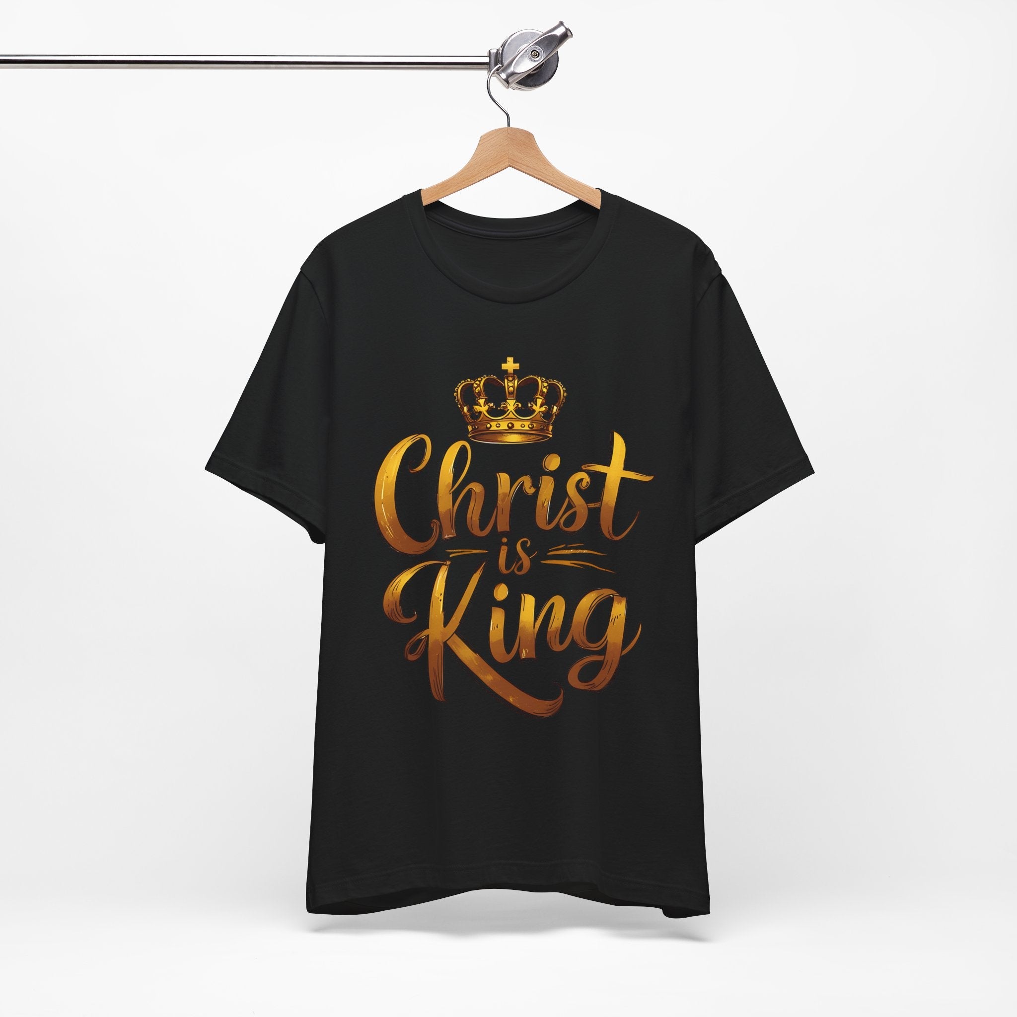 Christ Is King Shirt, Christian Crown Graphic Tee, Gold Lettering Jesus Shirt, Faith Based Unisex T-Shirt, Religious Statement Tee