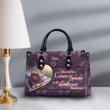 HB111 - Personalized Christian Handbag – Isaiah 62:3 Bible Verse Leather Tote – Custom Name Faith Gift for Women
