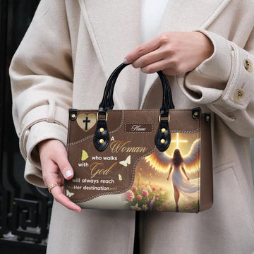 HB54-personalized christian handbag with angel design, custom name faith purse for women, religious quote pu leather bag gift