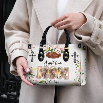 HB83-Custom Name Christian Mom Photo Handbag – A Gift from God’s Love, Personalized Floral Tote Bag for Mother