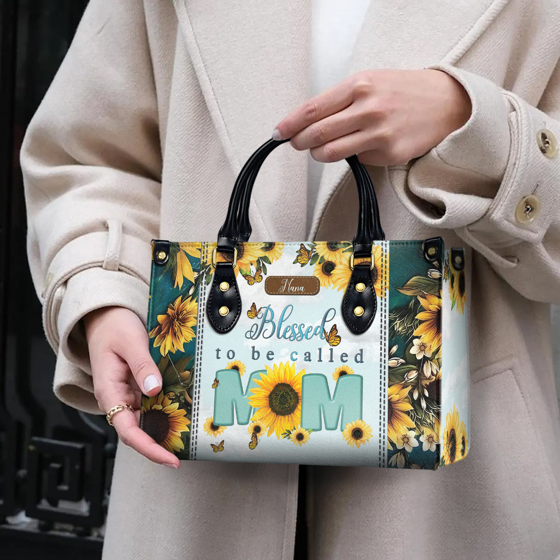 HB98 - Blessed to Be Called Mom Sunflower Handbag – Personalized Christian Floral Tote Bag Gift for Mother’s Day
