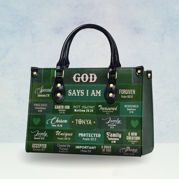 HB49-Christianartbag Handbags, God Says I Am Leather Handbag Green, Personalized Bags, Gifts for Women, Christmas Gift.