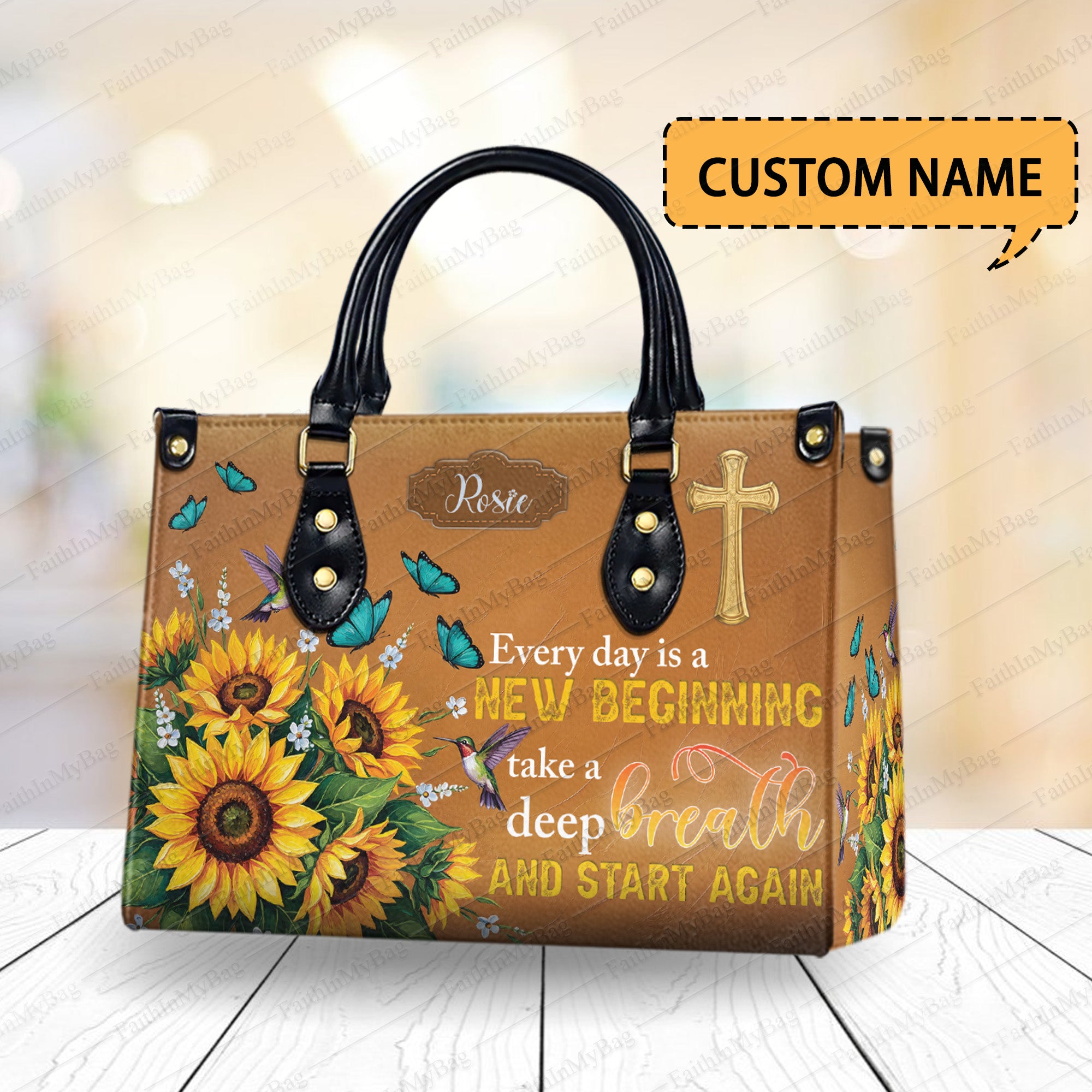 HB139 -It Is Well With My Soul, Christian Handbag, Custom Name, Faith Inspired Leather Purse, Crown and Floral Design