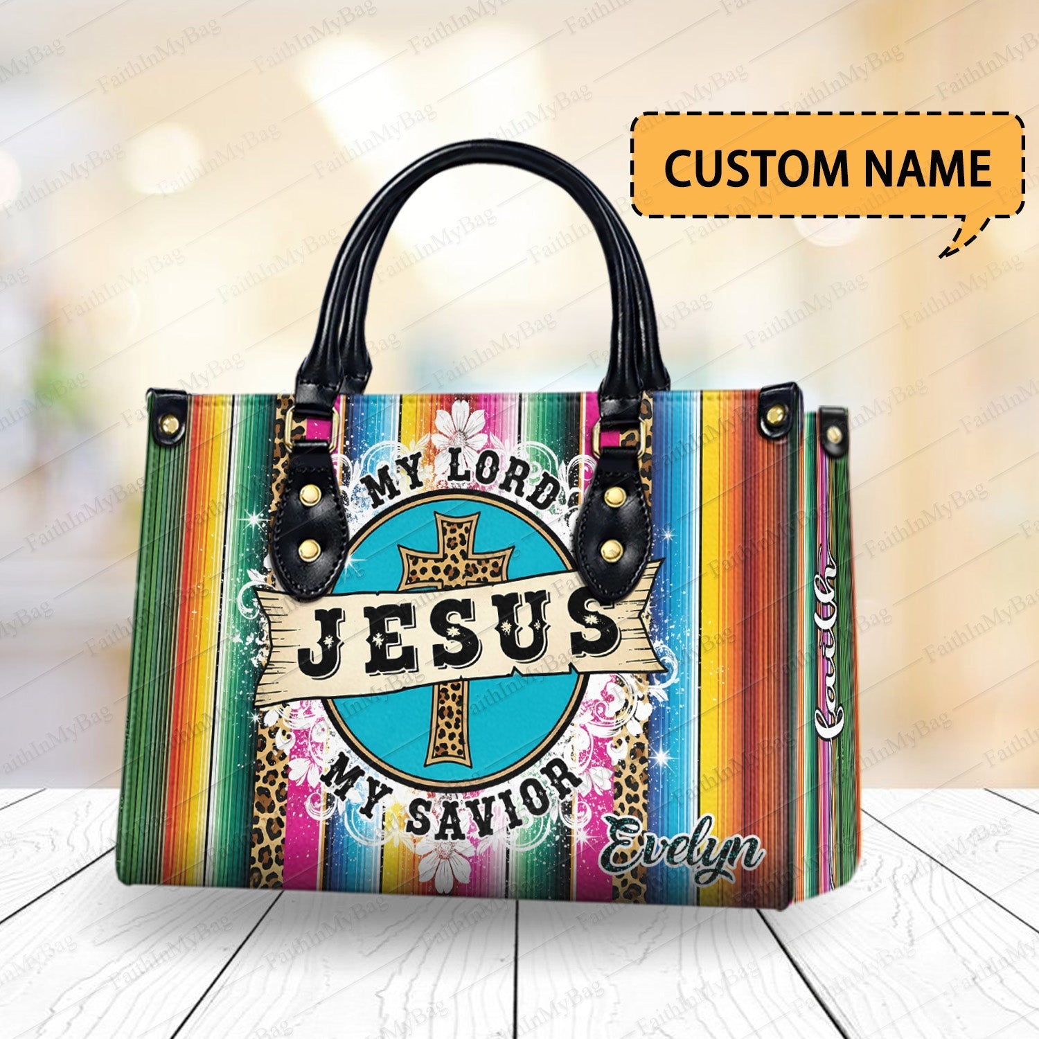 HB119 Custom Name Christian PU Leather Handbag, Bible Verse Cross Fashion Purse for Women
