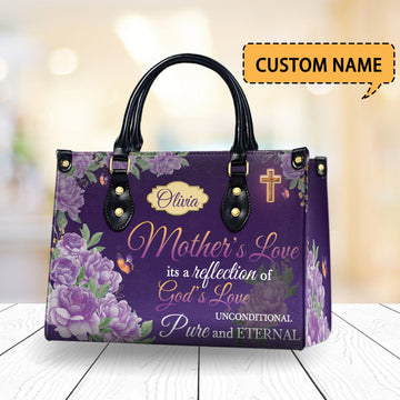 HB53-personalized christian handbag with floral design, custom name faith purse for mom, purple pu leather religious gift