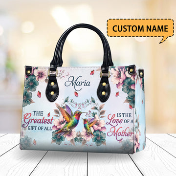 HB02-Personalized PU Leather Handbag for Mom - Hummingbird & Floral Design - Mother’s Love Quote - Elegant Tote Bag - Thoughtful Gift for Women