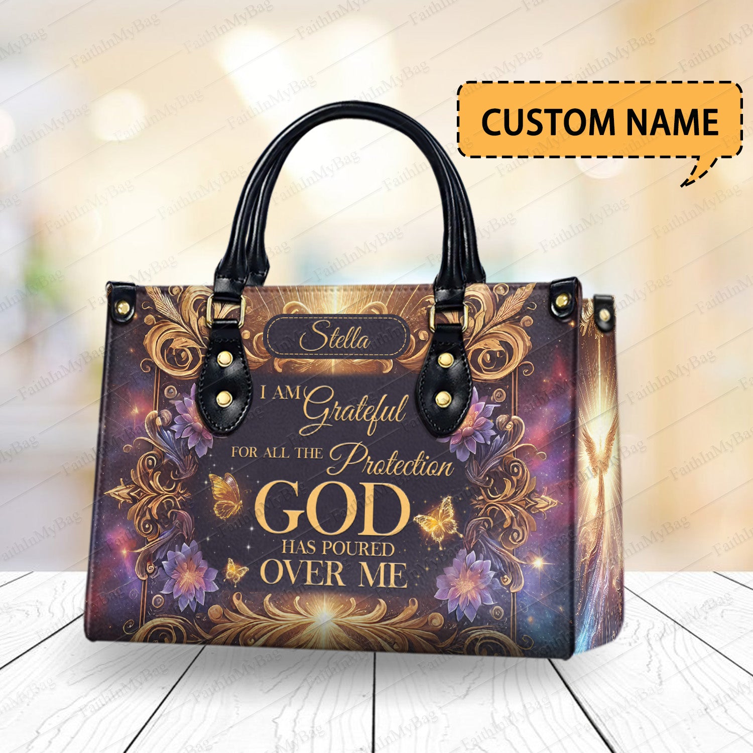 HB01-Christian Handbag - Personalized God Protection Bag, Faith-Based Purse, Religious Gift for Women, Spiritual Tote with Name Customization