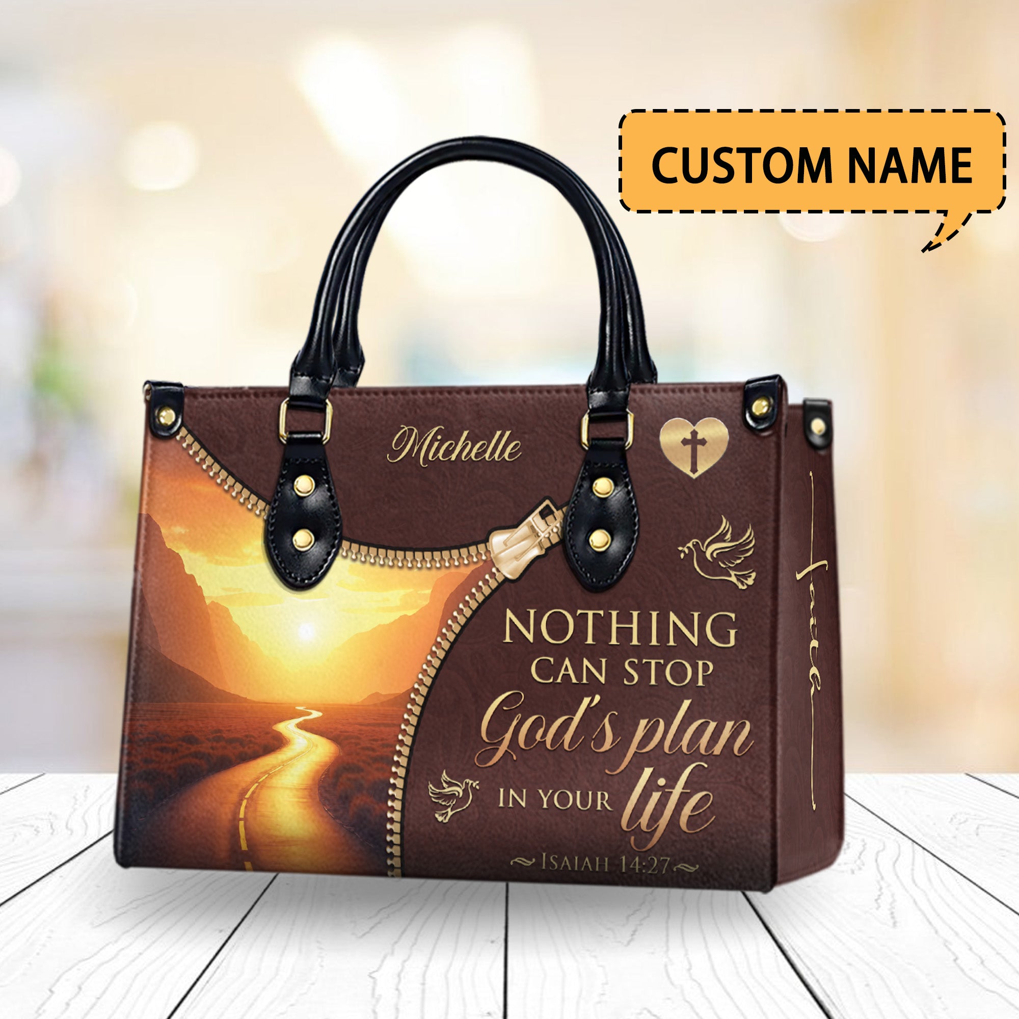 HB07-Christian PU Leather Handbag for Women - Faith-Based Leather Purse - Nothing Can Stop God's Plan - Bible Verse Isaiah 14:27 Gift for Her