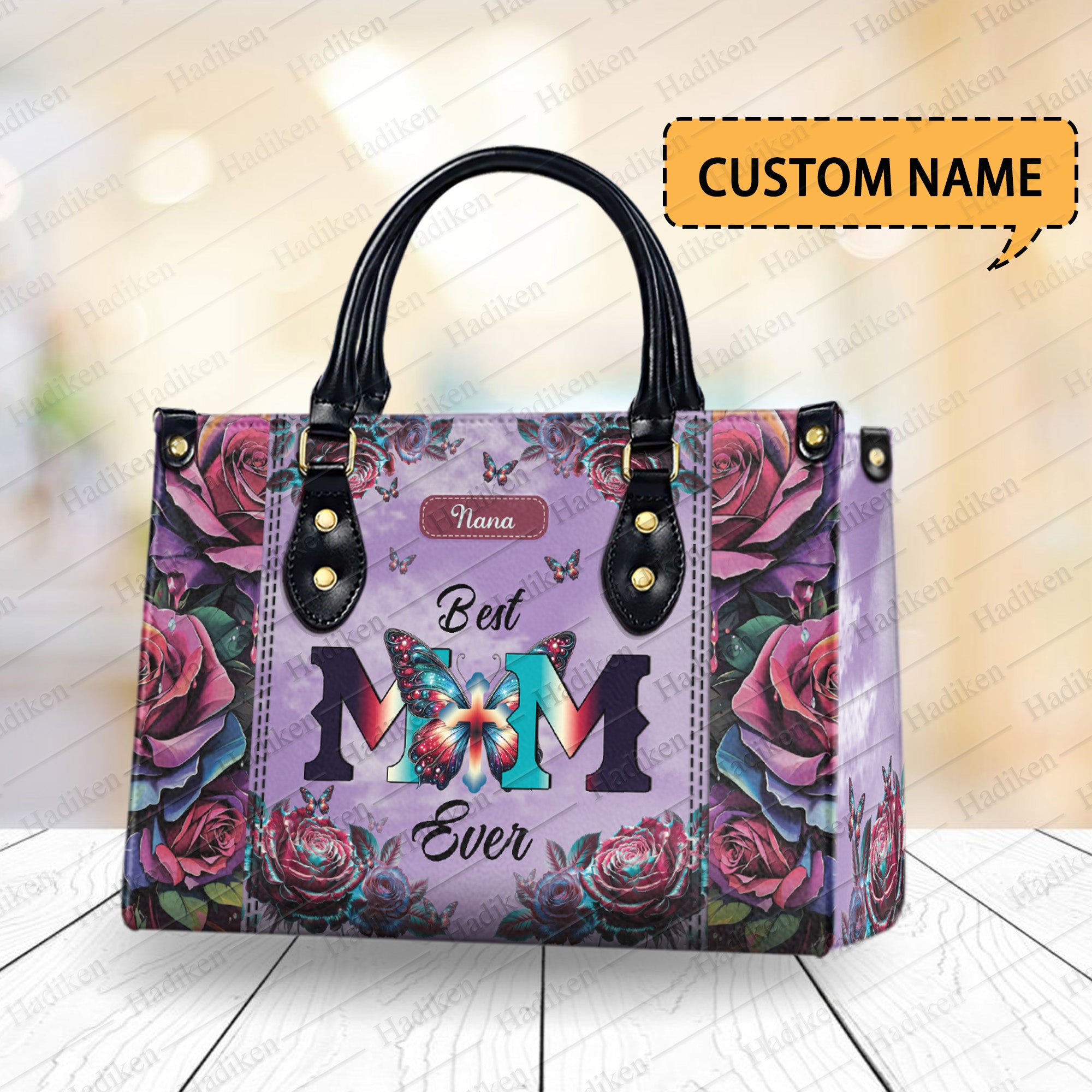 HB12-Personalized "Best Mom Ever" Leather Handbag - Custom Name Gift for Mom, Christian Mother's Day Handbag