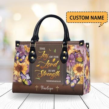 HB109 - Custom Christian Handbag with Bible Verse – Nehemiah 8:10 – Faith Leather Tote Bag – Joy of the Lord Personalized Purse