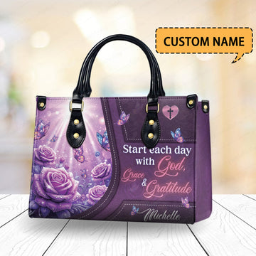 HB142 - Custom Name Christian Handbag – Grace and Gratitude Bible Verse Purse – Faith Inspired Leather Bag for Women