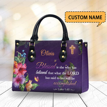 HB52-personalized christian handbag for women with bible verse luke 1 45, custom name floral faith purse, religious gift bag