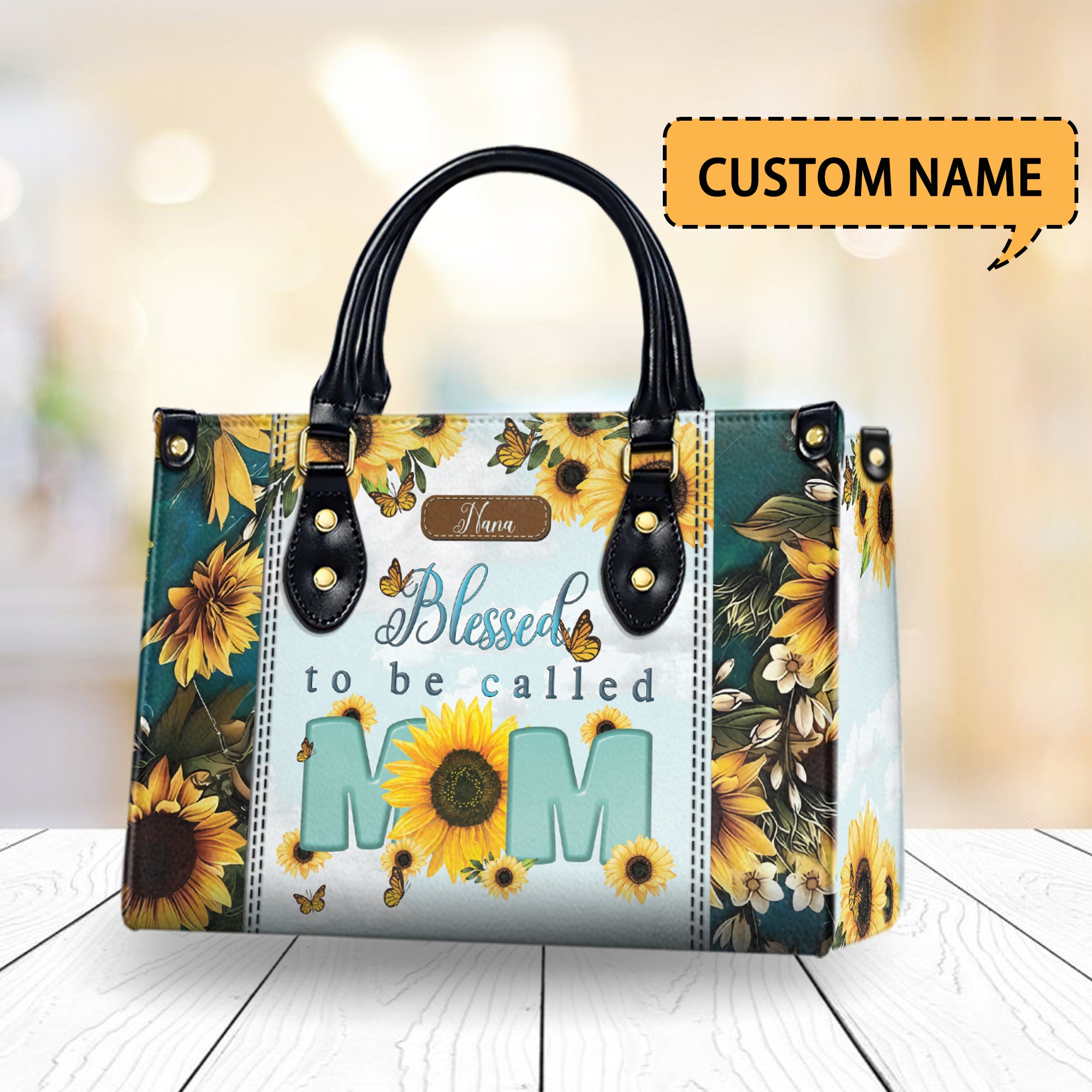HB98 - Blessed to Be Called Mom Sunflower Handbag – Personalized Christian Floral Tote Bag Gift for Mother’s Day