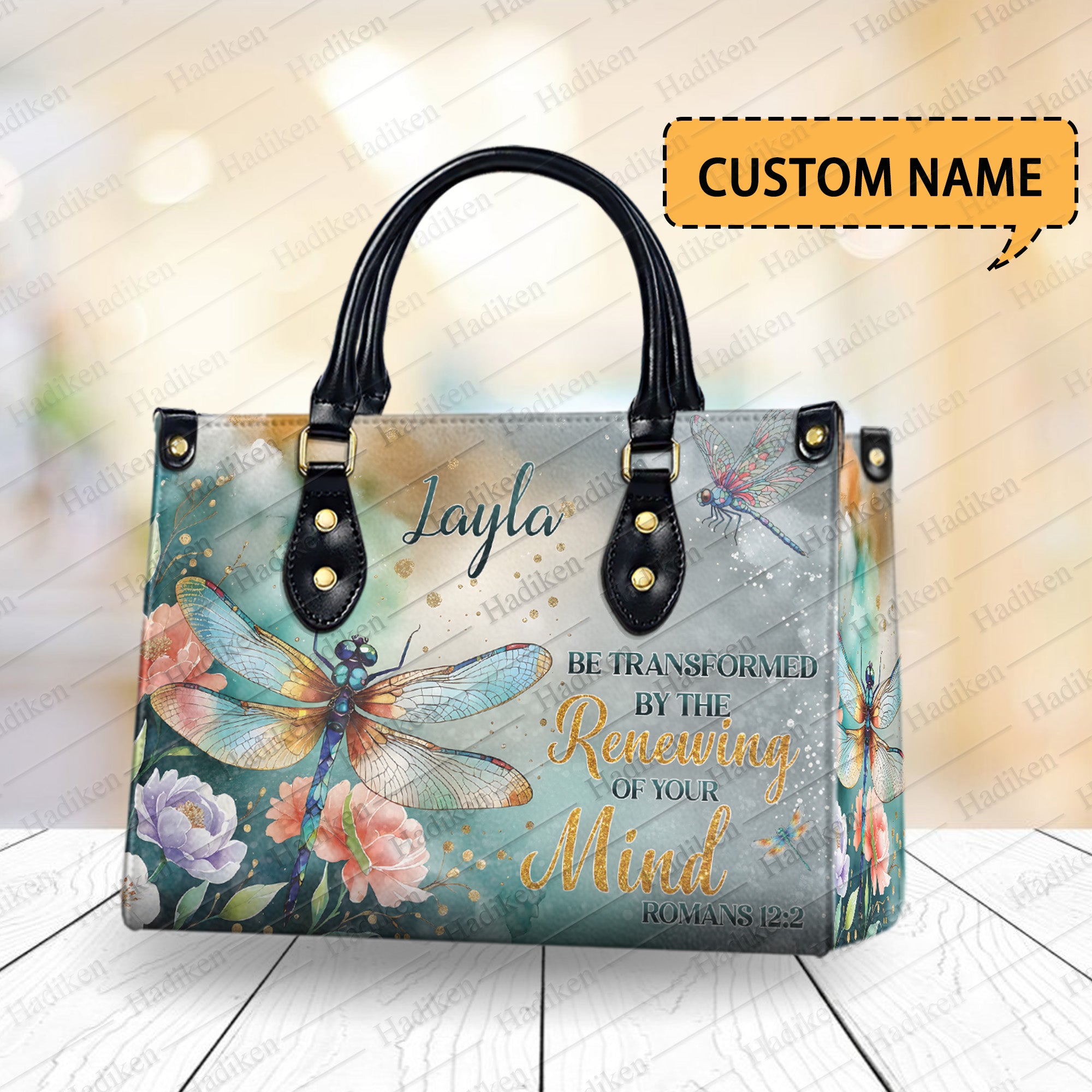 HB102 - Custom Christian Handbag with Romans 12 2 Bible Verse, Renewing of Your Mind Faith Purse, Personalized Gift for Women
