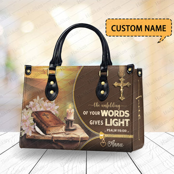 HB94 - Custom Christian Handbag – Psalm 119:130 Scripture Purse, Faith-Based Tote Bag, Personalized Religious Gift for Women
