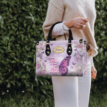 HB88 - Personalized Mom Butterfly Handbag – Mothers Hold Their Children's Hand But Heart Forever – Floral Christian Gift for Her
