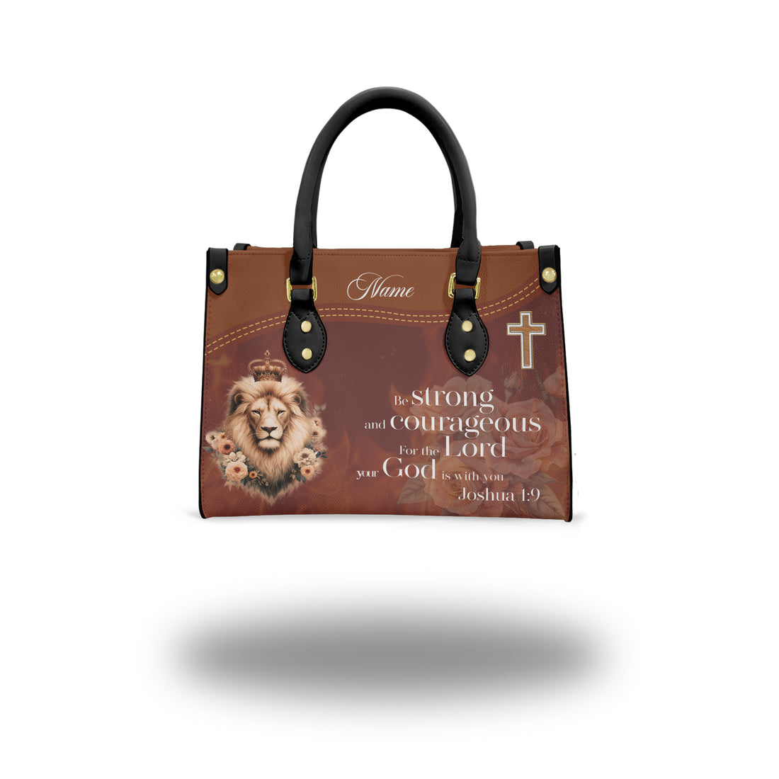 HB61-custom lion christian handbag for women, joshua 1 9 scripture purse with name, faith leather bag gift