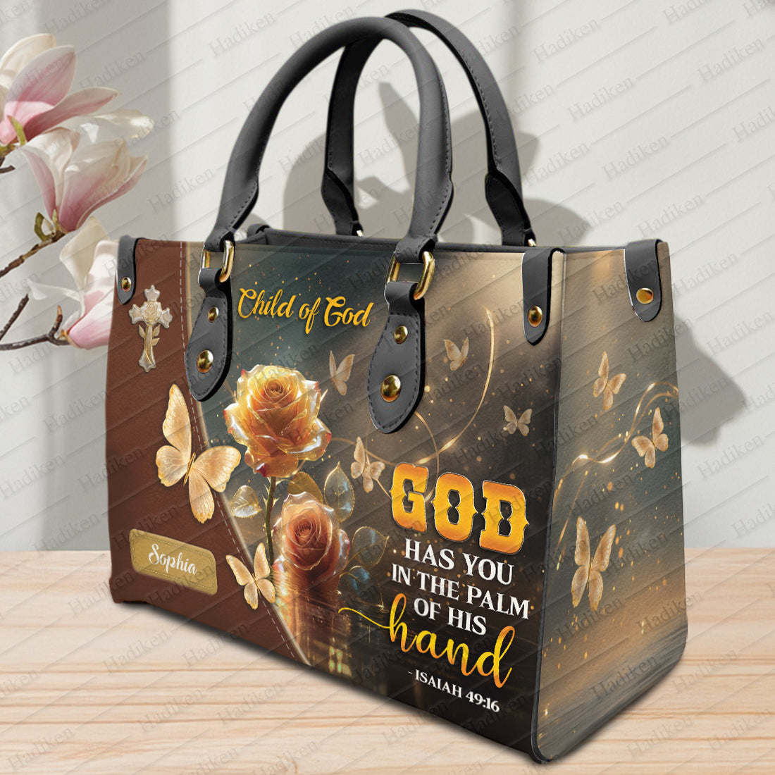 HB69-psalm 136 1 christian handbag, give thanks to the lord custom name purse, purple cross floral faith bag gift for god loving women