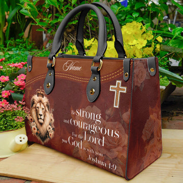 HB61-custom lion christian handbag for women, joshua 1 9 scripture purse with name, faith leather bag gift