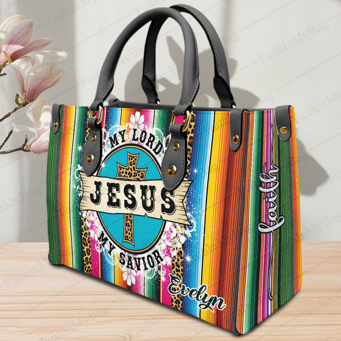 HB119 Custom Name Christian PU Leather Handbag, Bible Verse Cross Fashion Purse for Women