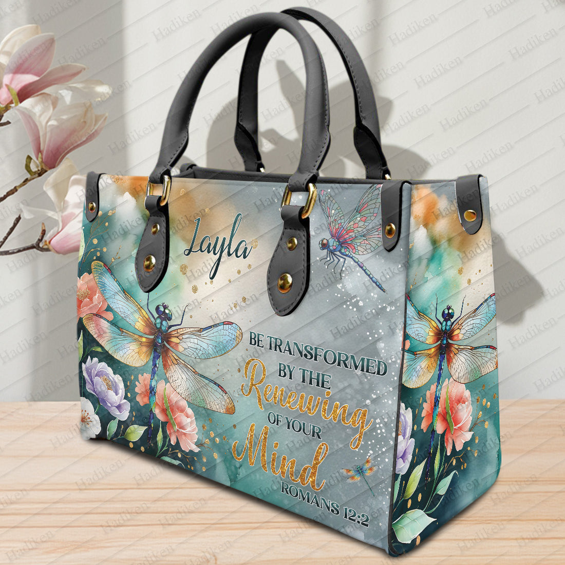 HB102 - Custom Christian Handbag with Romans 12 2 Bible Verse, Renewing of Your Mind Faith Purse, Personalized Gift for Women