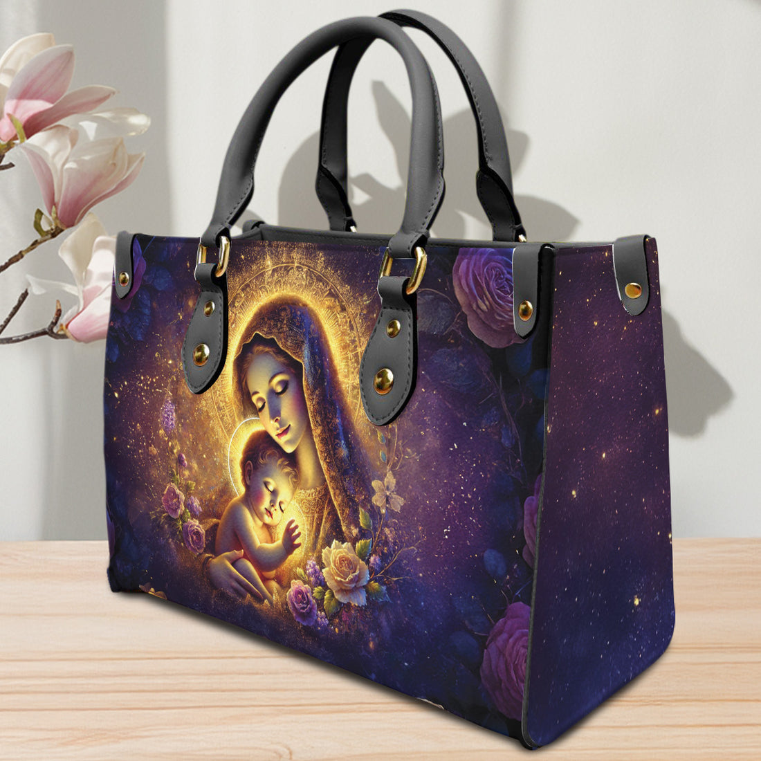 HB81-Mary and Baby Jesus Handbag – Christian Catholic Purse – Blessed Virgin Tote – Religious Gift for Women – Spiritual Mother's Bag