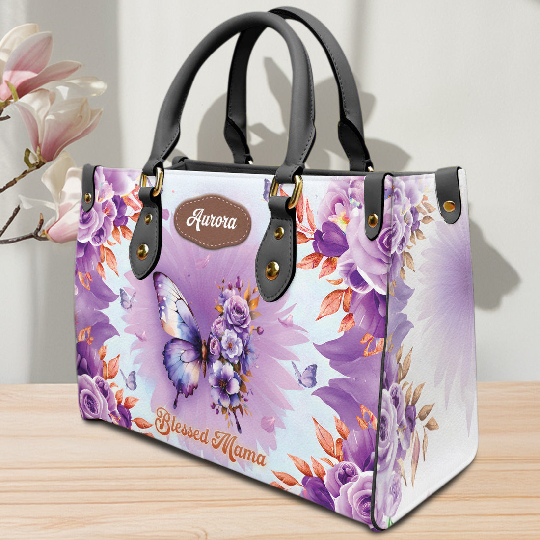 HB13-Personalized "Blessed Mama" Leather Handbag – Custom Name Gift for Mom, Christian Mother's Day Handbag