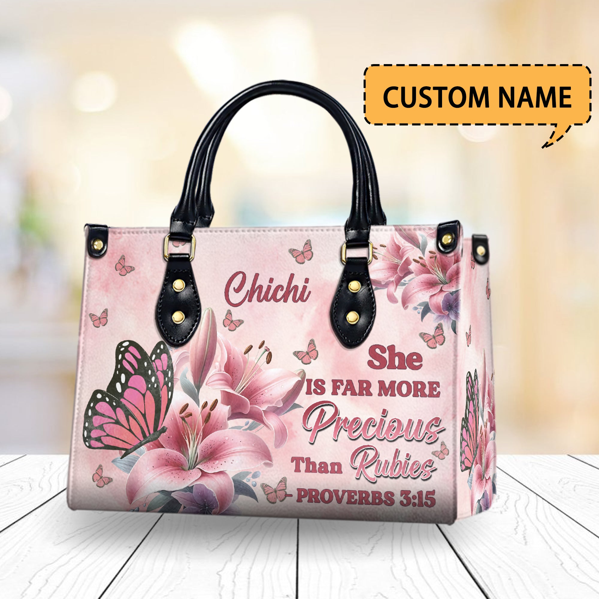 HB40-Personalized Christian Handbag for Women, Proverbs 3:15 Gift, Far More Precious Than Rubies, Pink Scripture Purse for Mom, mother's day gift