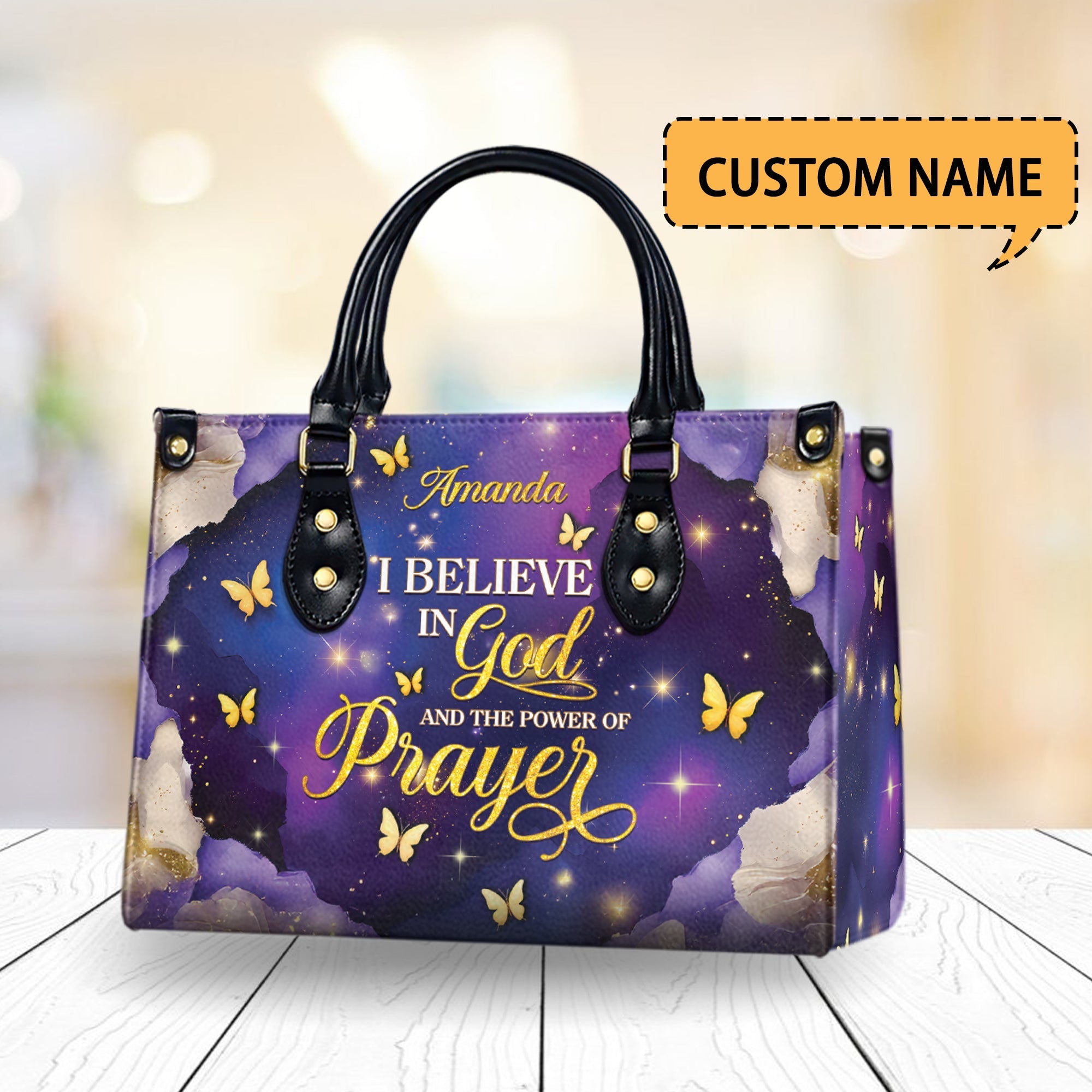 HB21-personalized i belive in God bag – butterfly prayer handbag – christian gift for mom or her