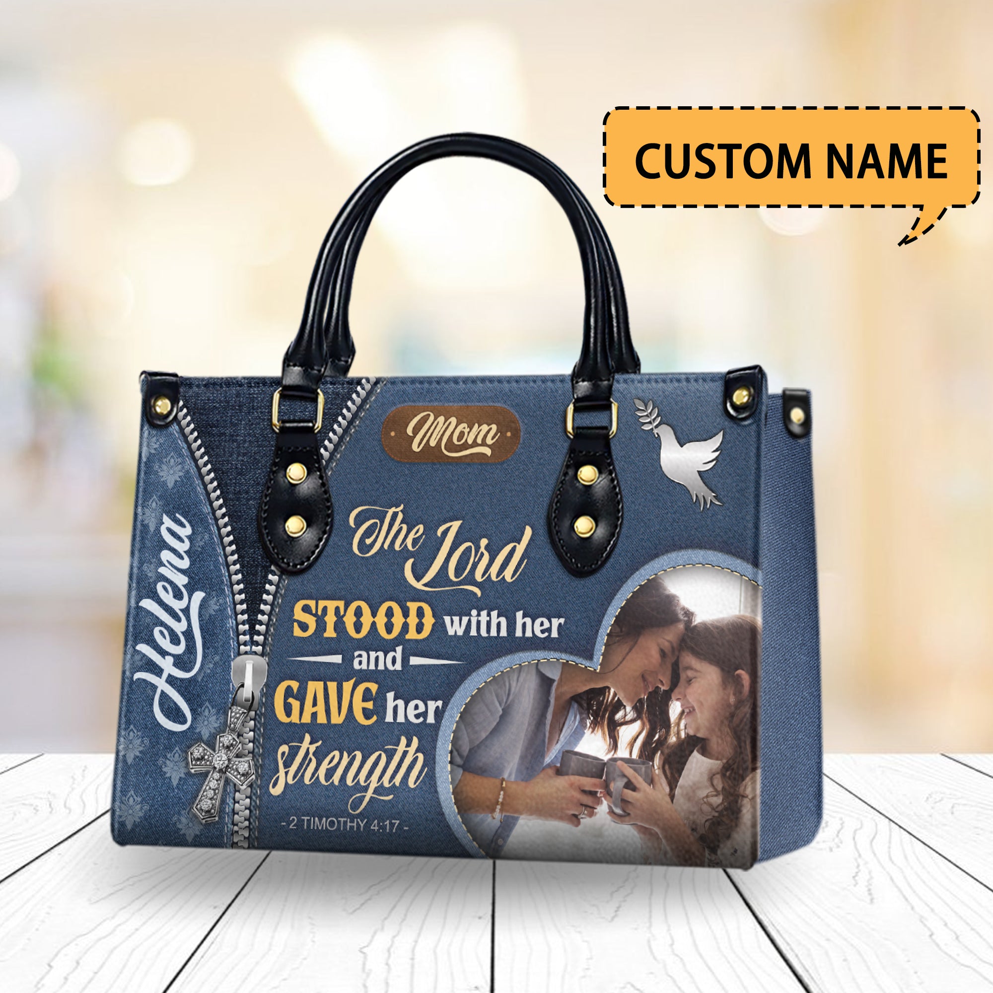 HB30-Personalized Christian Purse for Mom – Bible Verse Bag with Custom Photo & Name