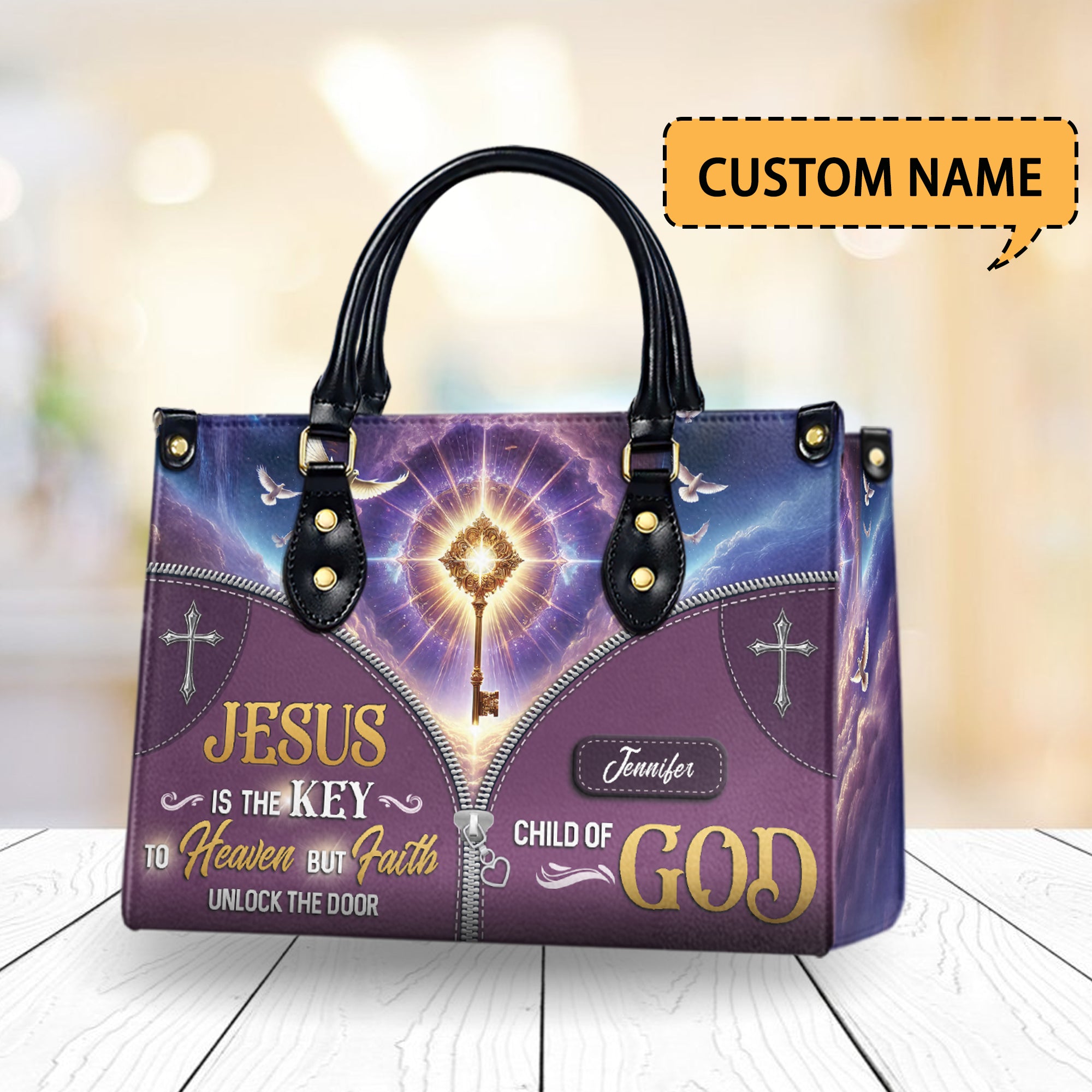 HB25-Christianartbag Handbags, Jesus Is The Key To Heaven But Faith Unlock The Door, Gifts for Women, Personalized Bags, Mother's day gift