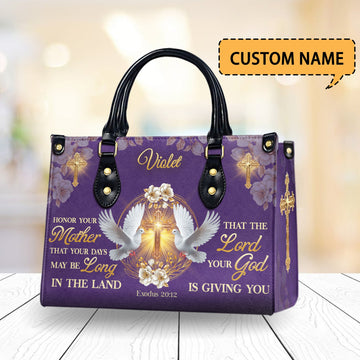 HB38-Personalized Christian Handbag for Women, Faith Bag with Bible Verse Exodus 20:12, Religious Gift for Mom
